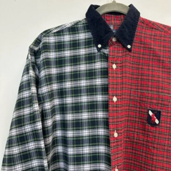 Vintage Polo Ralph Lauren 1980s Split Plaid Flannel Shirt Large